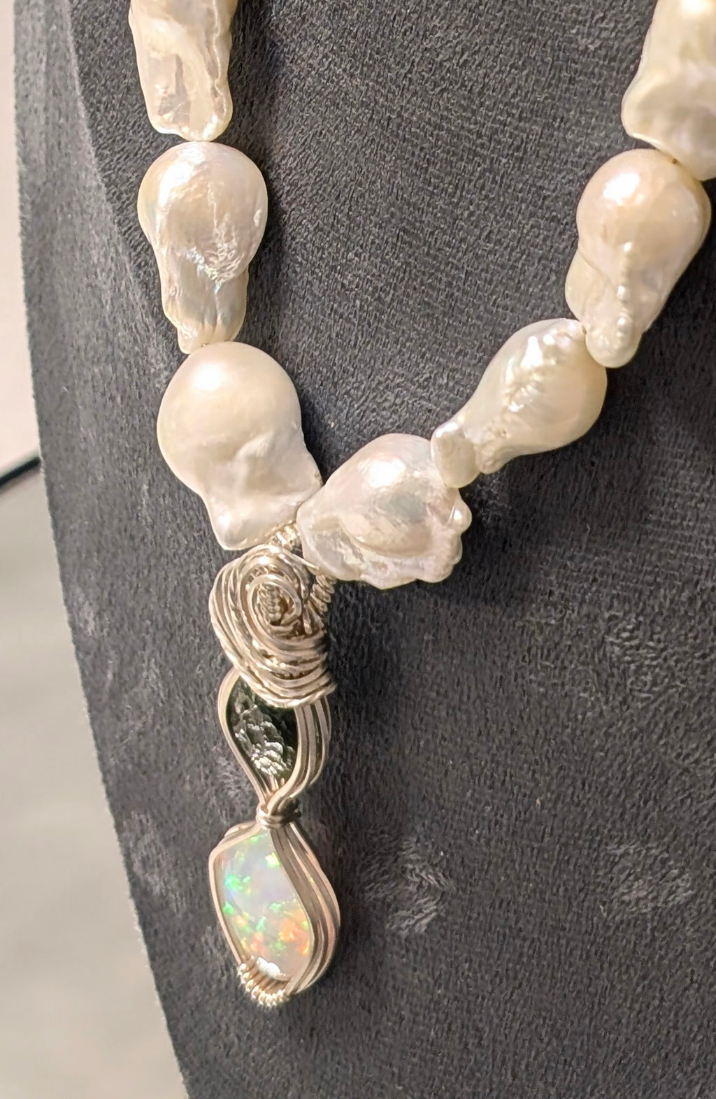 Opal, Moldavite & Freshwater Pearl Pendant