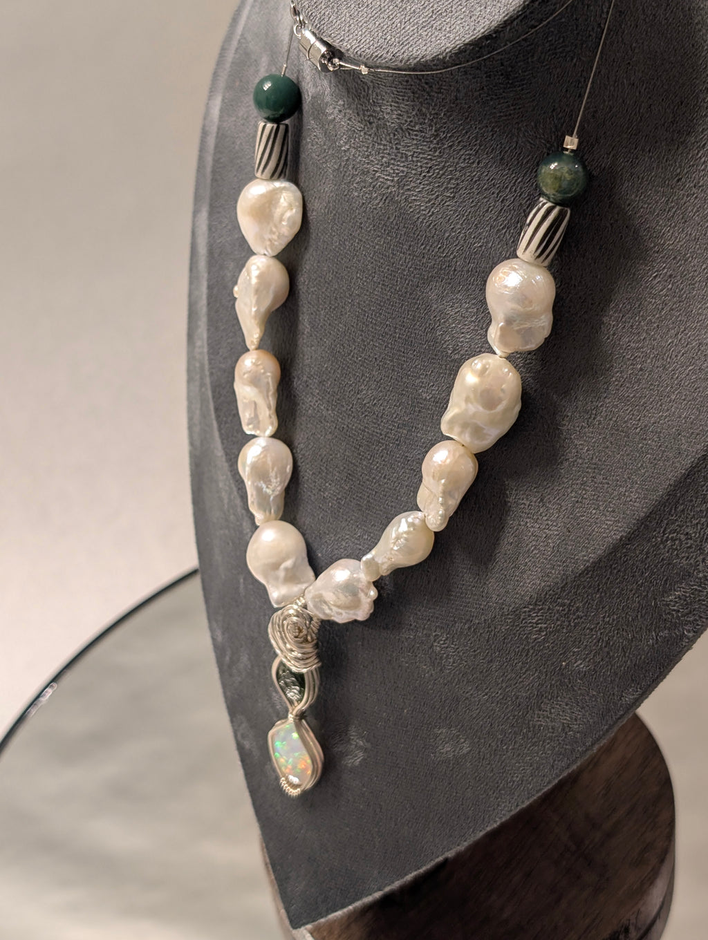 Opal, Moldavite & Freshwater Pearl Pendant